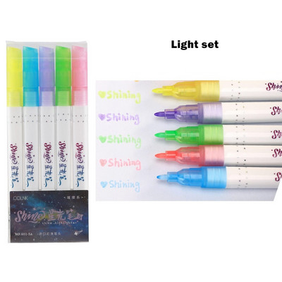 5 tk Shine Highlighter pliiatsikomplekt Bling Glitter Särav Kunst Marker Värvi Joonistusvärv ajakirja päeviku kooli jaoks A6243