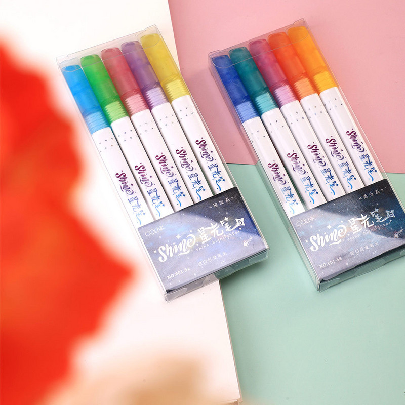 5db Shine Highlighter tollkészlet Bling Glitter Shining Art Marker Színes Rajzfesték Újságnapló Iskolához A6243