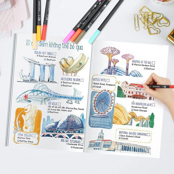 12 τμχ/Σετ χρωματιστά στυλό Μαρκαδόροι διπλής κεφαλής Πινέλο ζωγραφικής Σχέδιο στυλό Manga Hook Line Μαρκαδόροι τέχνης Σχολικά είδη Γραφικής ύλης
