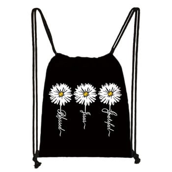 Vintage Faith Cross Hope Love Love Sunflower Butterfly Drawstring bag Casual Backpacks Γυναικεία Ανδρική Τσάντα ώμου για θήκη για παπούτσια ταξιδιού