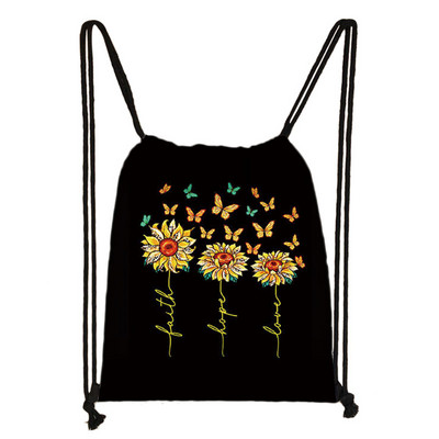 Vintage Faith Cross Hope Love Love Sunflower Butterfly Drawstring bag Casual Backpacks Γυναικεία Ανδρική Τσάντα ώμου για θήκη για παπούτσια ταξιδιού