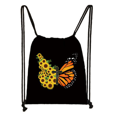 Vintage Faith Cross Hope Love Love Sunflower Butterfly Drawstring bag Casual Backpacks Γυναικεία Ανδρική Τσάντα ώμου για θήκη για παπούτσια ταξιδιού