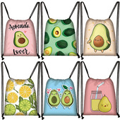 Cartoon Avocado Lemon Fruits Print τσάντα με κορδόνια Γυναικεία σακίδια πλάτης για τσάντα αποθήκευσης ταξιδιού Daypack Τσάντες βιβλίου Δώρο θήκης παπουτσιών