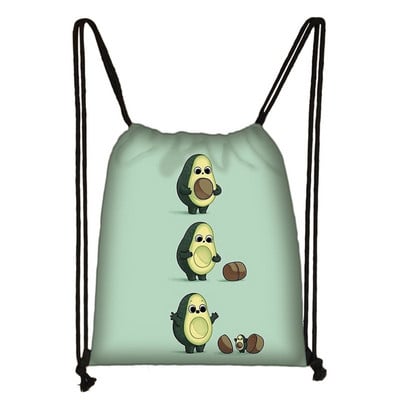 Cartoon Avocado Lemon Fruits Print τσάντα με κορδόνια Γυναικεία σακίδια πλάτης για τσάντα αποθήκευσης ταξιδιού Daypack Τσάντες βιβλίου Δώρο θήκης παπουτσιών