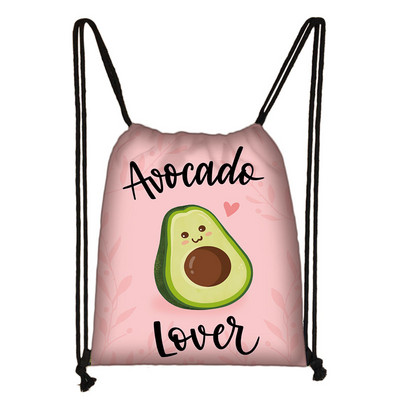 Cartoon Avocado Lemon Fruits Print τσάντα με κορδόνια Γυναικεία σακίδια πλάτης για τσάντα αποθήκευσης ταξιδιού Daypack Τσάντες βιβλίου Δώρο θήκης παπουτσιών