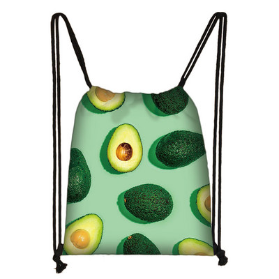 Cartoon Avocado Lemon Fruits Print τσάντα με κορδόνια Γυναικεία σακίδια πλάτης για τσάντα αποθήκευσης ταξιδιού Daypack Τσάντες βιβλίου Δώρο θήκης παπουτσιών