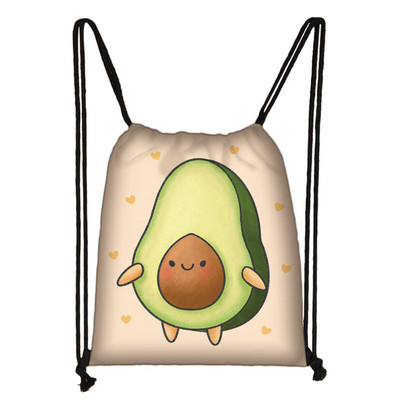 Cartoon Avocado Lemon Fruits Print τσάντα με κορδόνια Γυναικεία σακίδια πλάτης για τσάντα αποθήκευσης ταξιδιού Daypack Τσάντες βιβλίου Δώρο θήκης παπουτσιών