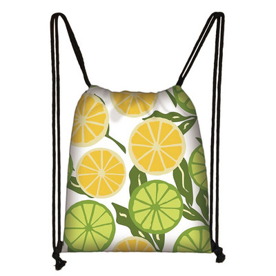 Cartoon Avocado Lemon Fruits Print τσάντα με κορδόνια Γυναικεία σακίδια πλάτης για τσάντα αποθήκευσης ταξιδιού Daypack Τσάντες βιβλίου Δώρο θήκης παπουτσιών