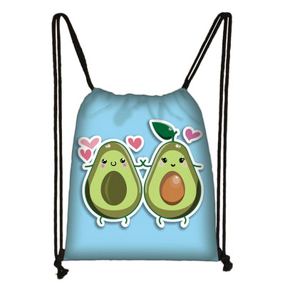 Cartoon Avocado Lemon Fruits Print τσάντα με κορδόνια Γυναικεία σακίδια πλάτης για τσάντα αποθήκευσης ταξιδιού Daypack Τσάντες βιβλίου Δώρο θήκης παπουτσιών