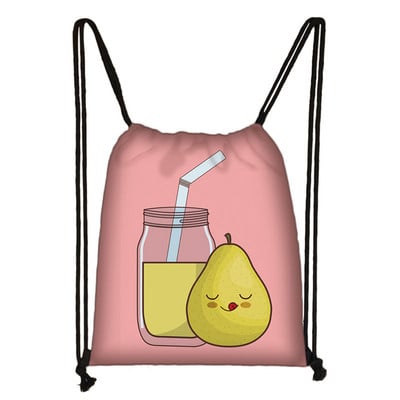 Cartoon Avocado Lemon Fruits Print τσάντα με κορδόνια Γυναικεία σακίδια πλάτης για τσάντα αποθήκευσης ταξιδιού Daypack Τσάντες βιβλίου Δώρο θήκης παπουτσιών