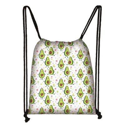 Cartoon Avocado Lemon Fruits Print τσάντα με κορδόνια Γυναικεία σακίδια πλάτης για τσάντα αποθήκευσης ταξιδιού Daypack Τσάντες βιβλίου Δώρο θήκης παπουτσιών