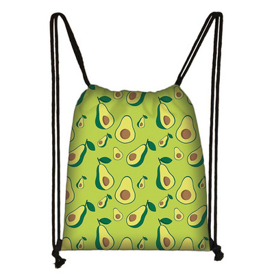 Cartoon Avocado Lemon Fruits Print τσάντα με κορδόνια Γυναικεία σακίδια πλάτης για τσάντα αποθήκευσης ταξιδιού Daypack Τσάντες βιβλίου Δώρο θήκης παπουτσιών