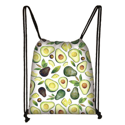 Cartoon Avocado Lemon Fruits Print τσάντα με κορδόνια Γυναικεία σακίδια πλάτης για τσάντα αποθήκευσης ταξιδιού Daypack Τσάντες βιβλίου Δώρο θήκης παπουτσιών