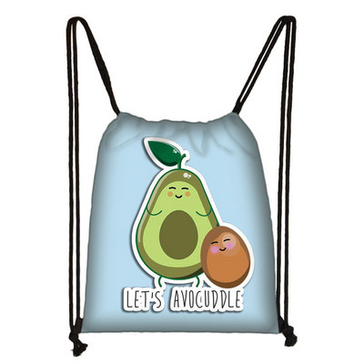 Cartoon Avocado Lemon Fruits Print τσάντα με κορδόνια Γυναικεία σακίδια πλάτης για τσάντα αποθήκευσης ταξιδιού Daypack Τσάντες βιβλίου Δώρο θήκης παπουτσιών