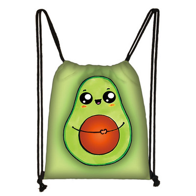 Cartoon Avocado Lemon Fruits Print τσάντα με κορδόνια Γυναικεία σακίδια πλάτης για τσάντα αποθήκευσης ταξιδιού Daypack Τσάντες βιβλίου Δώρο θήκης παπουτσιών