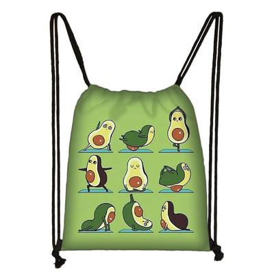 Cartoon Avocado Lemon Fruits Print τσάντα με κορδόνια Γυναικεία σακίδια πλάτης για τσάντα αποθήκευσης ταξιδιού Daypack Τσάντες βιβλίου Δώρο θήκης παπουτσιών