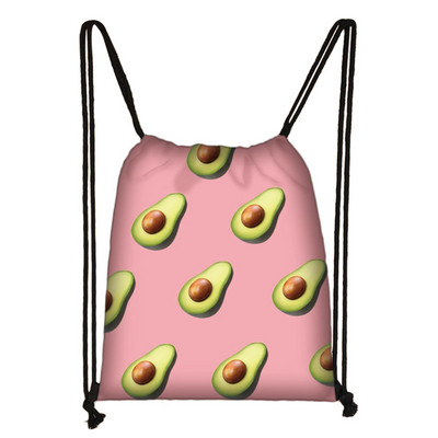 Cartoon Avocado Lemon Fruits Print τσάντα με κορδόνια Γυναικεία σακίδια πλάτης για τσάντα αποθήκευσης ταξιδιού Daypack Τσάντες βιβλίου Δώρο θήκης παπουτσιών