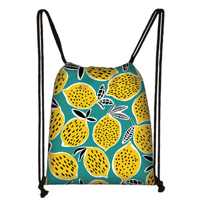 Cartoon Avocado Lemon Fruits Print τσάντα με κορδόνια Γυναικεία σακίδια πλάτης για τσάντα αποθήκευσης ταξιδιού Daypack Τσάντες βιβλίου Δώρο θήκης παπουτσιών