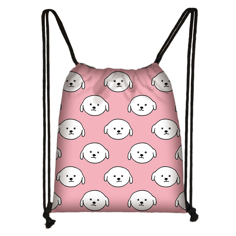 Aranyos Bichon Frise Kutya Mintás Zsinóros táska Női Férfi Hátizsákok Hétköznapi válltáska utazáshoz Nagy tárolókönyves táskák Ajándék