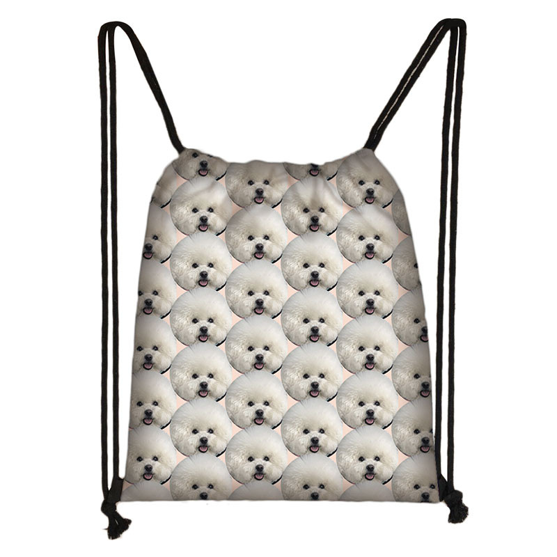 Aranyos Bichon Frise Kutya Mintás Zsinóros táska Női Férfi Hátizsákok Hétköznapi válltáska utazáshoz Nagy tárolókönyves táskák Ajándék