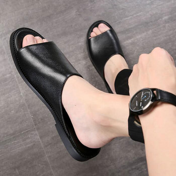 Стилни мъжки кожени сандали Черни светли мъжки летни ежедневни римски обувки Леки меки удобни мъжки гладиаторски сандали Най-продавани