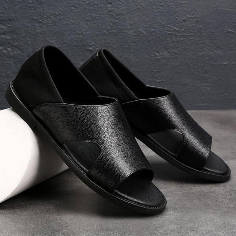 Stílusos férfi bőrszandálok fekete világos férfi nyári alkalmi római cipők könnyű puha, kényelmes férfi gladiátor szandálok