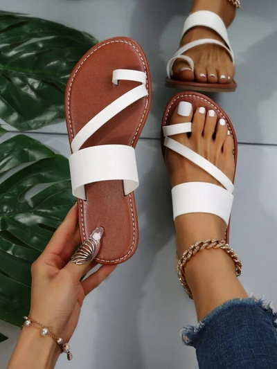 Nyári egyszínű lapos szandálok divatos nyitott orrú kültéri papucsok alkalmi strand női cipők nagy méretű Zapatos De Mujer csúszdák