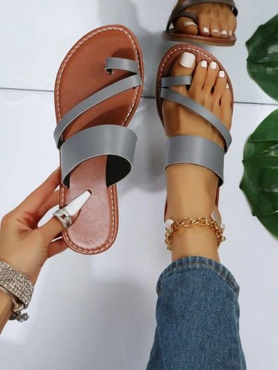 Nyári egyszínű lapos szandálok divatos nyitott orrú kültéri papucsok alkalmi strand női cipők nagy méretű Zapatos De Mujer csúszdák