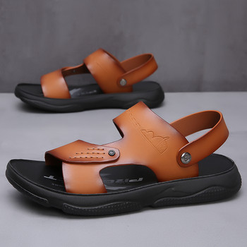 Мъжки сандали Летни нови модни мъжки плъзгащи се чехли Външни обувки от естествена кожа Нехлъзгащи се плажни сандали с плъзгащи се чехли