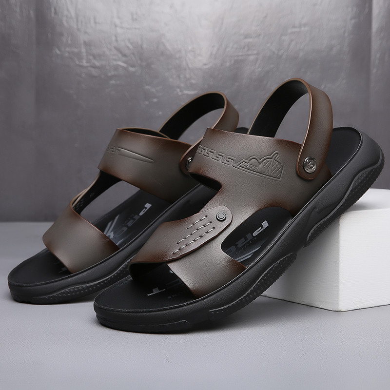 Férfi szandálok nyári új divat férfi csúszópapucsok kültéri valódi bőr csúszásmentes cipők strandszandálok utazási papucsok