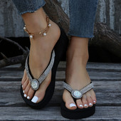 Fényes kristályplatformos papucsok, női 2023-as nyári szabadtéri ékek Női papucsok, 42-es, könnyű járású szandálok, női csúszda