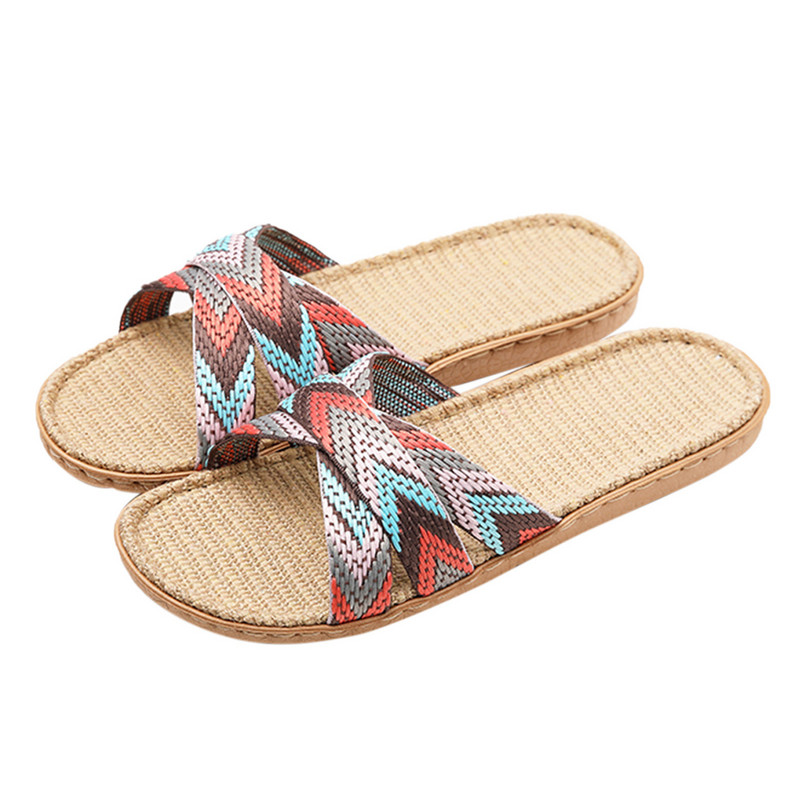 Női vászonpapucsok nyári legújabb vegyes színekben keresztpántos lapos divat háztartási szandálok padló fürdő csúszásmentes strandpapucsok