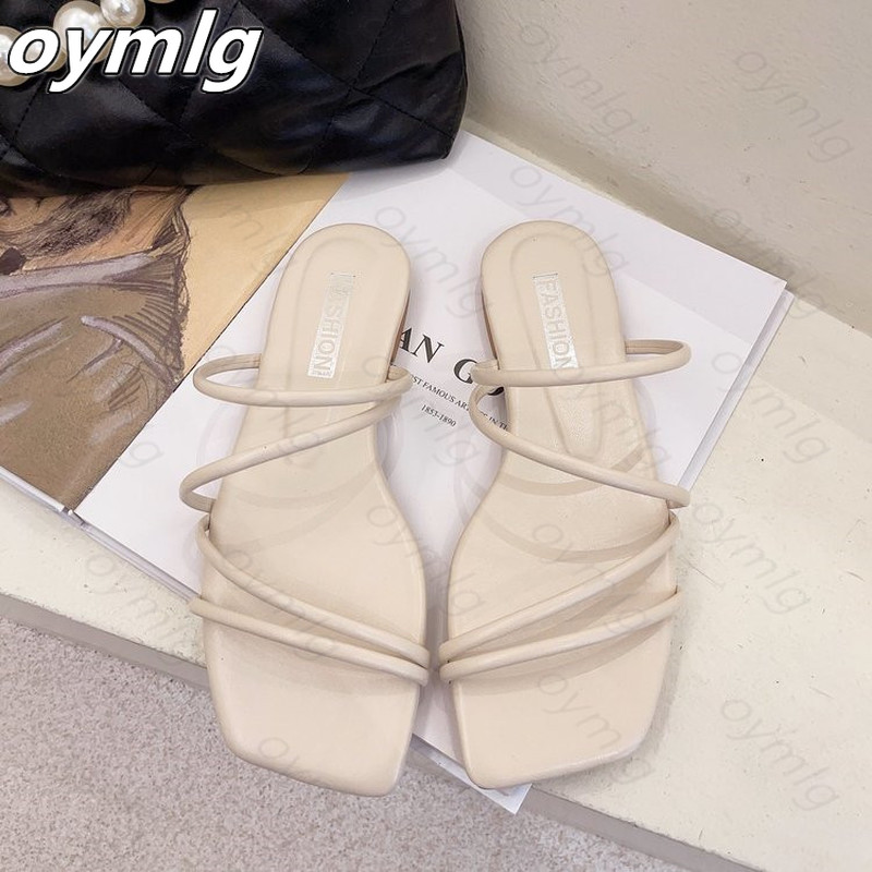 Női papucs 2021 nyár koreai változat új négyzet orrú lapos sarkú cukorka szín divatos külső viselet szandál papucs
