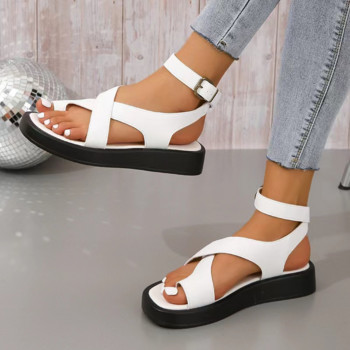 Дамски летни сандали 2023 г. Нови дамски сандали от  кожа Плоски модни сандали Дамски обувки на танкетка за жени