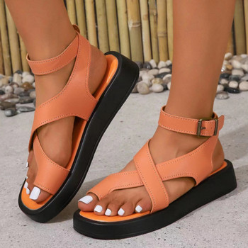 Дамски летни сандали 2023 г. Нови дамски сандали от  кожа Плоски модни сандали Дамски обувки на танкетка за жени