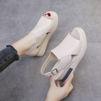 2023 Летни удобни модни кифли Дамски сандали с дебело дъно с наклонен ток Задни празни сандали с щракване Големи размери Леки сандали