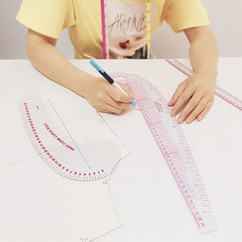 Мултифункционална пачуърк линийка Пластмасова френска извивка Линийка за шиене Измерване на шивашка линийка Изработване на облекло Огъване Линийка Инструменти