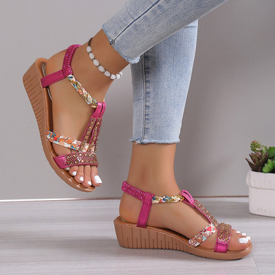 Γυναικεία πέδιλα Wedge Summer Bohemia Rhinestones Casual Platform Sandals Γυναικεία Peep Toe Υπαίθρια παπούτσια παραλίας обувь женская летняя