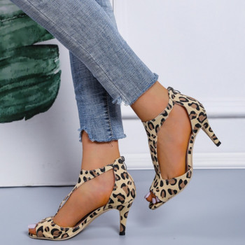 2022 Летни секси римски сандали с рибешка уста Зебра Модни леопардови дамски сандали на висок ток Женски сандали Обувки с отворени пръсти за сватба