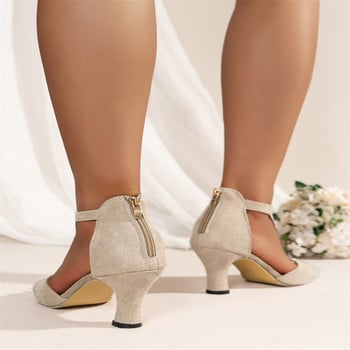 2023 Нови прости и модерни обувки с цип отзад Fishmouth Дамски летни римски сандали с високи токчета отстрани