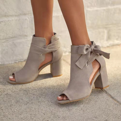 2022 Plus Size Bow Γυναικεία τετράγωνη ρίζα Leak-toe Fish Mouth Γυναικεία πέδιλα ψηλοτάκουνα άνετα Γυναικεία σανδάλια Γυναικεία παπούτσια
