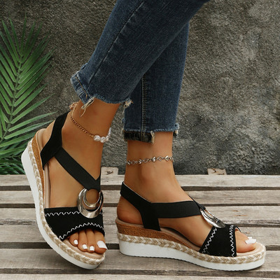Μεταλλική διακόσμηση Γυναικεία πέδιλα Wedges 2023 Summer Snake Print Platform Παπούτσια Gladiator Woman Comfort Casual Med Γόβες Σανδάλια