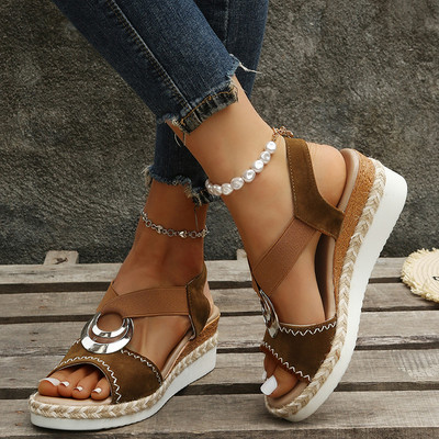 Μεταλλική διακόσμηση Γυναικεία πέδιλα Wedges 2023 Summer Snake Print Platform Παπούτσια Gladiator Woman Comfort Casual Med Γόβες Σανδάλια