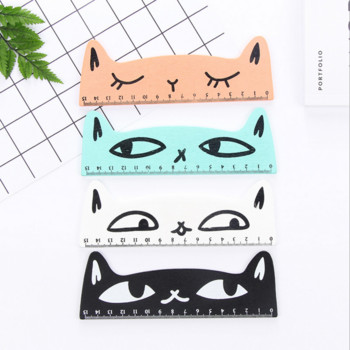 Ellen Brook 1 Piece Kawaii Cat Kitten Straight Ruler Дървени инструменти Карикатура Рисуване Подарък Корейски офис Училищни пособия Канцеларски материали