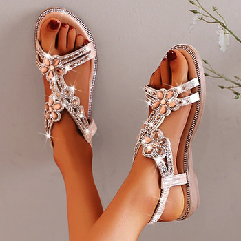 Дамски сандали Модни дамски обувки с открити пръсти и кристали, едноцветни летни плажни сандалии с отворени пръсти, неплъзгащи се Chaussure Femme