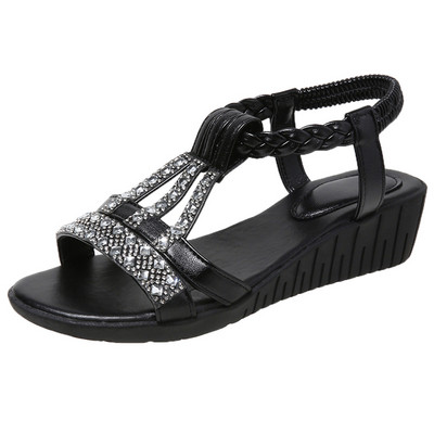 Bohemia Gold Crystal Wedges Σανδάλια Γυναικεία 2023 Καλοκαίρι με χαμηλό τακούνι Gladiator Σανδάλια Woman Plus Size 43 Straps Beach Shoes