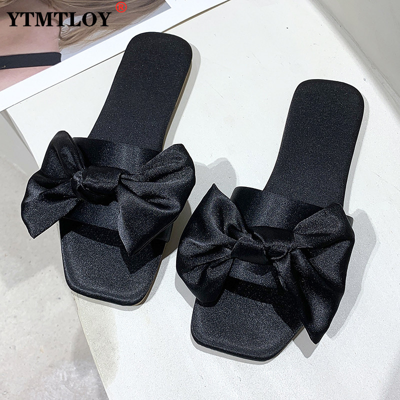 Új divat szatén esküvői papucs luxus női hálószoba otthoni szandál menyasszonyi koszorúslány esküvői cipő selyem masnival