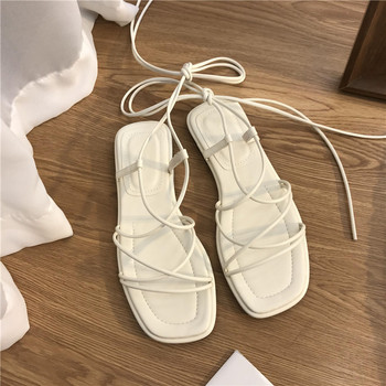 Ρωμαϊκά σανδάλια Γυναικεία Καλοκαίρι 2023 Νέα Μόδα Flat Open Toe Cross Tie παπούτσια Casual κομψό φόρεμα Lace Up Beach Gladiator σανδάλια