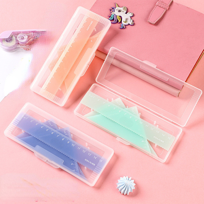 4 db / szett műanyag vonalzó írószerkészlet Candy színes többfunkciós kombinált vonalzó háromszög szögmérő rajzoláshoz