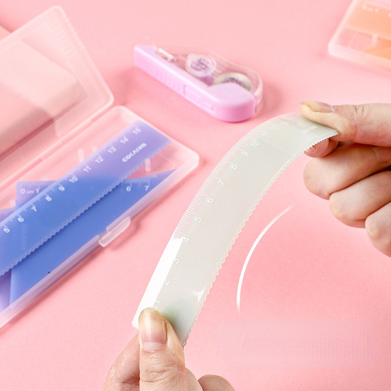 4 db / szett műanyag vonalzó írószerkészlet Candy színes többfunkciós kombinált vonalzó háromszög szögmérő rajzoláshoz